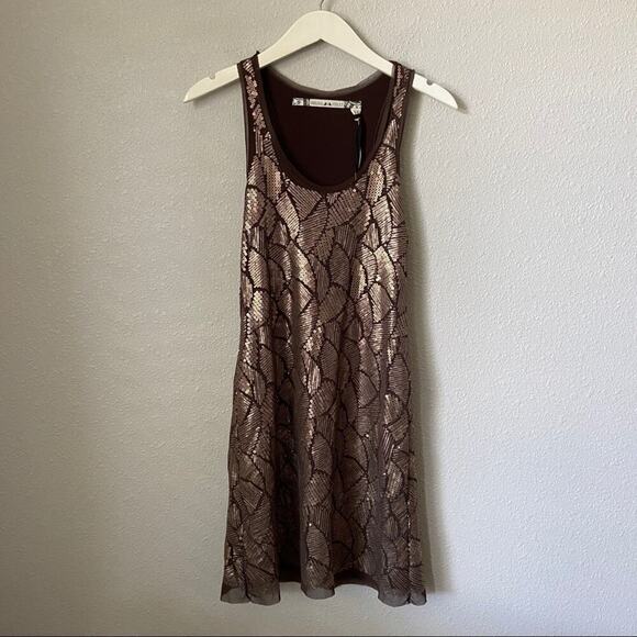 Chelsea & Violet Sequin Mini Dress Brown Medium NWT - Picture 1 of 5